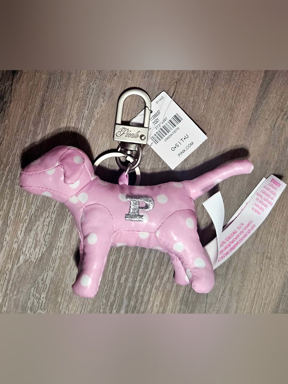 PINK Victoria's Secret Micro Dog Keychain Bag Charm Pink Polka Dot Watch Party - Picture 13 of 16